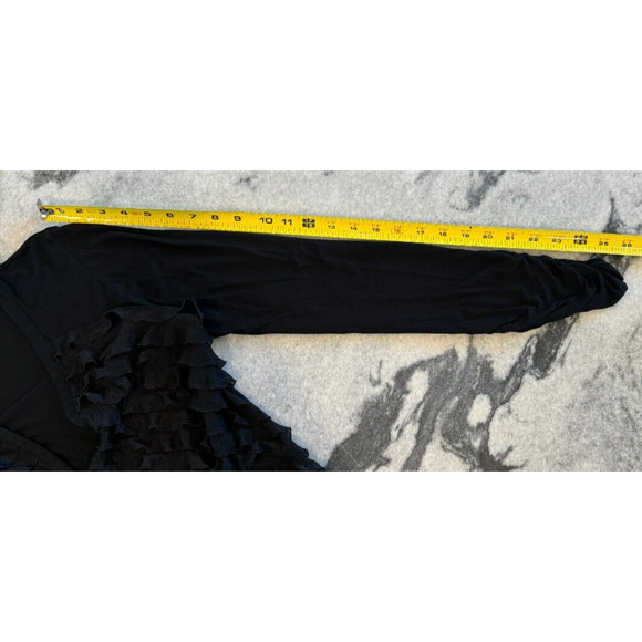 Saks Fifth Avenue Womens S Ruffled Open Front Cardigan Black Ruched Sleeves - Picture 9 of 12